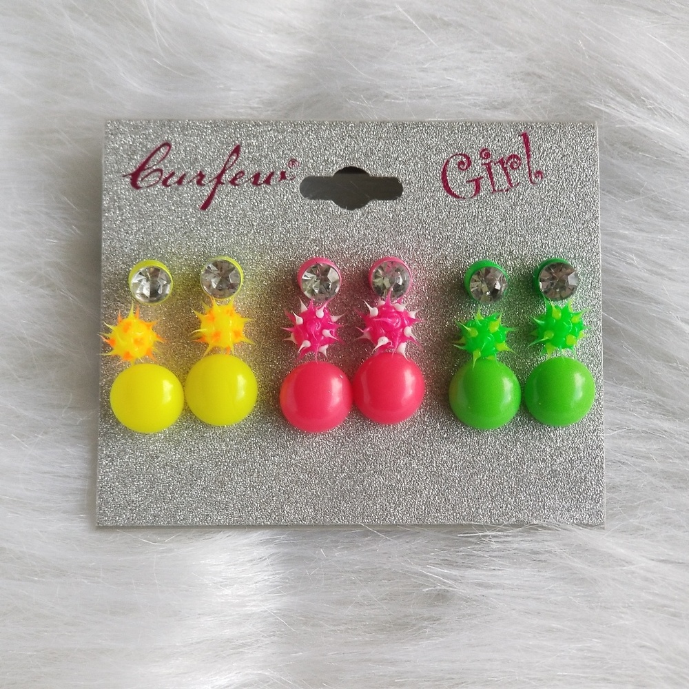 🆕️ Neon Spiky Rave Ball Silicone Stud earring Set